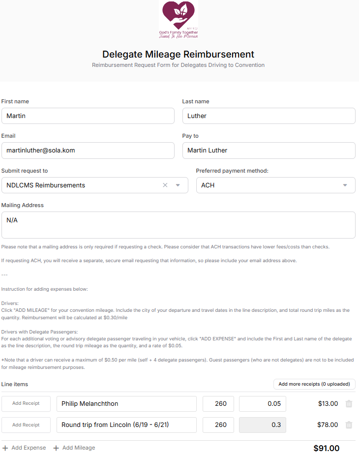 sample reimbursement form